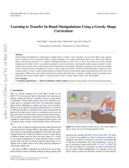 Learning to Transfer In-Hand Manipulations Using a Greedy Shape
  Curriculum