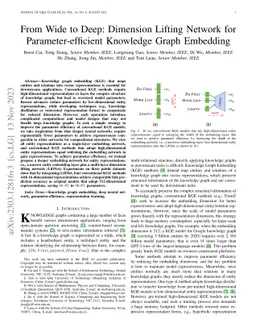 From Wide to Deep: Dimension Lifting Network for Parameter-efficient
  Knowledge Graph Embedding