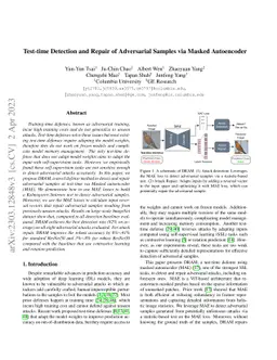 Test-time Detection and Repair of Adversarial Samples via Masked
  Autoencoder