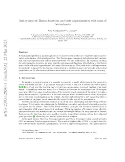 Anti-symmetric Barron functions and their approximation with sums of
  determinants