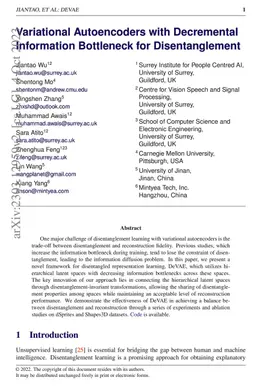 Variantional autoencoder with decremental information bottleneck for
  disentanglement