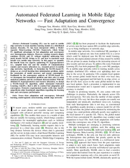 Automated Federated Learning in Mobile Edge Networks -- Fast Adaptation
  and Convergence
