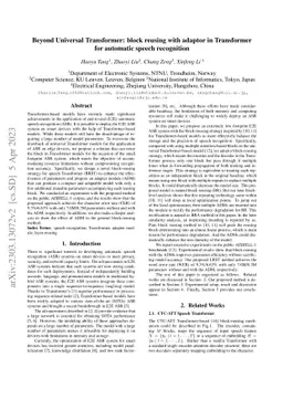 Beyond Universal Transformer: block reusing with adaptor in Transformer
  for automatic speech recognition