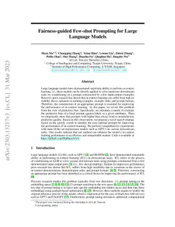 Fairness-guided Few-shot Prompting for Large Language Models