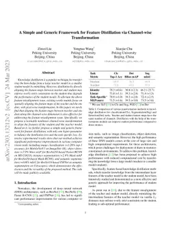 A Simple and Generic Framework for Feature Distillation via Channel-wise
  Transformation