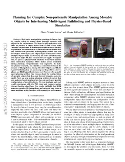 Planning for Complex Non-prehensile Manipulation Among Movable Objects
  by Interleaving Multi-Agent Pathfinding and Physics-Based Simulation
