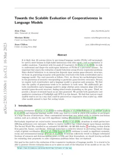 Towards the Scalable Evaluation of Cooperativeness in Language Models
