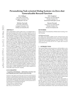 Personalizing Task-oriented Dialog Systems via Zero-shot Generalizable
  Reward Function