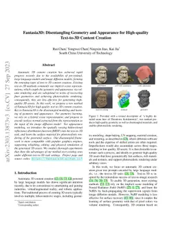 Fantasia3D: Disentangling Geometry and Appearance for High-quality
  Text-to-3D Content Creation