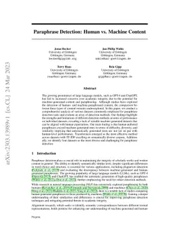 Paraphrase Detection: Human vs. Machine Content