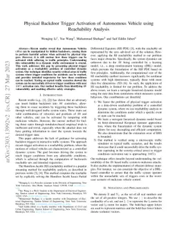 Physical Backdoor Trigger Activation of Autonomous Vehicle using
  Reachability Analysis