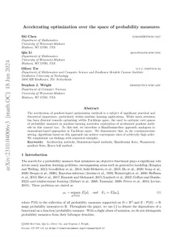 Accelerating optimization over the space of probability measures