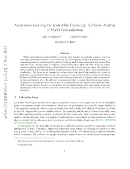 Anonymous Learning via Look-Alike Clustering: A Precise Analysis of
  Model Generalization