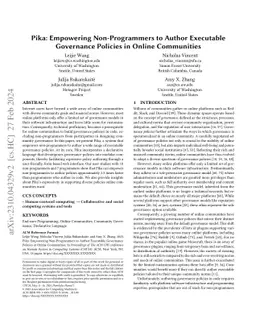 Pika: Empowering Non-Programmers to Author Executable Governance
  Policies in Online Communities