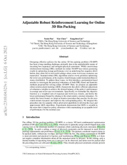 Adjustable Robust Reinforcement Learning for Online 3D Bin Packing