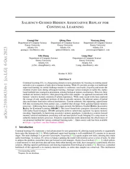 Saliency-Guided Hidden Associative Replay for Continual Learning