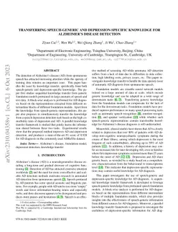 Transferring speech-generic and depression-specific knowledge for
  Alzheimer's disease detection