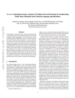Hermes: Unlocking Security Analysis of Cellular Network Protocols by
  Synthesizing Finite State Machines from Natural Language Specifications