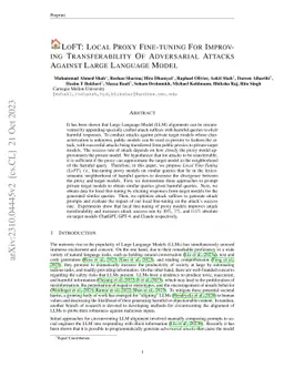 LoFT: Local Proxy Fine-tuning For Improving Transferability Of
  Adversarial Attacks Against Large Language Model