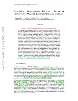 AutoDAN: Generating Stealthy Jailbreak Prompts on Aligned Large Language
  Models