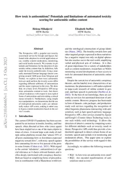 How toxic is antisemitism? Potentials and limitations of automated
  toxicity scoring for antisemitic online content