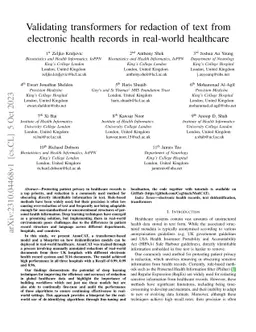 Validating transformers for redaction of text from electronic health
  records in real-world healthcare