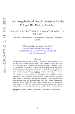 Fast Neighborhood Search Heuristics for the Colored Bin Packing Problem