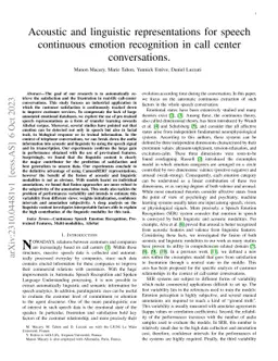 Acoustic and linguistic representations for speech continuous emotion
  recognition in call center conversations