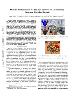 Domain Randomization for Sim2real Transfer of Automatically Generated
  Grasping Datasets