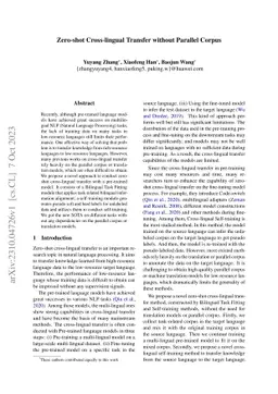 Zero-shot Cross-lingual Transfer without Parallel Corpus
