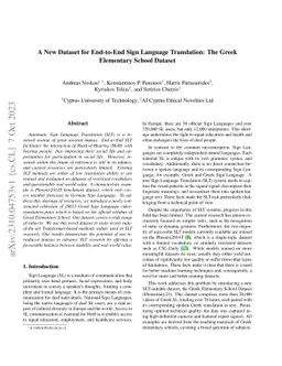 A New Dataset for End-to-End Sign Language Translation: The Greek
  Elementary School Dataset