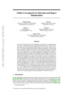 Online Corrupted User Detection and Regret Minimization