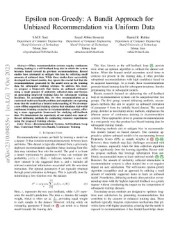 Epsilon non-Greedy: A Bandit Approach for Unbiased Recommendation via
  Uniform Data