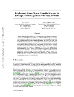 Randomized Sparse Neural Galerkin Schemes for Solving Evolution
  Equations with Deep Networks
