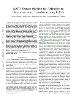 WAIT: Feature Warping for Animation to Illustration video Translation using GANs