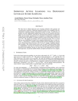 Improved Active Learning via Dependent Leverage Score Sampling