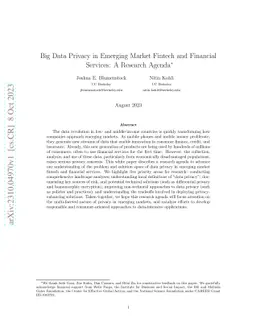Big Data Privacy in Emerging Market Fintech and Financial Services: A
  Research Agenda