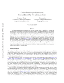 Online Learning in Contextual Second-Price Pay-Per-Click Auctions