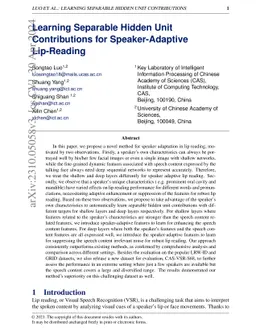 Learning Separable Hidden Unit Contributions for Speaker-Adaptive
  Lip-Reading