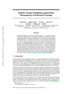 FedFed: Feature Distillation against Data Heterogeneity in Federated
  Learning