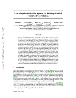 Learning Generalizable Agents via Saliency-Guided Features Decorrelation