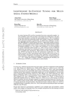 Lightweight In-Context Tuning for Multimodal Unified Models