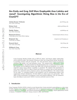 Are Emily and Greg Still More Employable than Lakisha and Jamal?
  Investigating Algorithmic Hiring Bias in the Era of ChatGPT