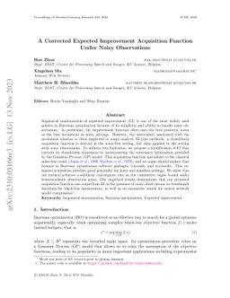 A Corrected Expected Improvement Acquisition Function Under Noisy
  Observations
