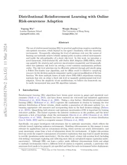 DRL-ORA: Distributional Reinforcement Learning with Online Risk Adaption