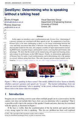 GestSync: Determining who is speaking without a talking head