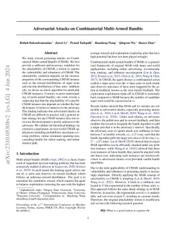 Adversarial Attacks on Combinatorial Multi-Armed Bandits