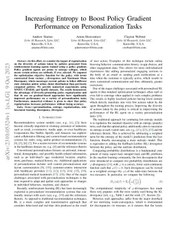 Increasing Entropy to Boost Policy Gradient Performance on
  Personalization Tasks