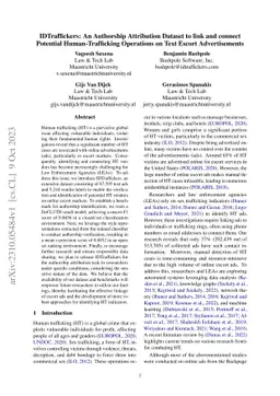 IDTraffickers: An Authorship Attribution Dataset to link and connect
  Potential Human-Trafficking Operations on Text Escort Advertisements