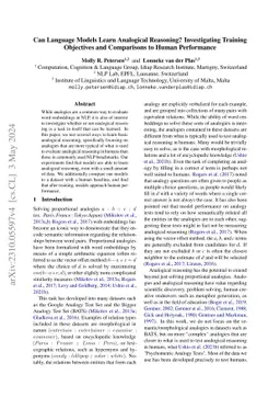 Can language models learn analogical reasoning? Investigating training
  objectives and comparisons to human performance